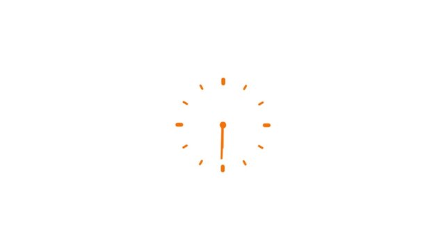 Clock icon flat style 24 hours day fast speed with moving timer clock rotation. Clock spinning, watch animation on transparent background with alpha channel.