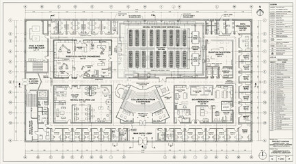 Fototapeta premium Architectural blueprint of an advanced ai research facility level 2 floor plan