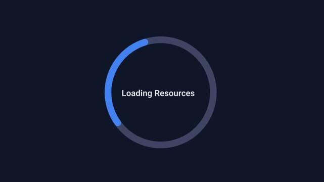 Animated resource loading indicator with smooth circular motion on a dark background. Ideal for application startup, asset loading, content delivery, system initialization, and technology interfaces.