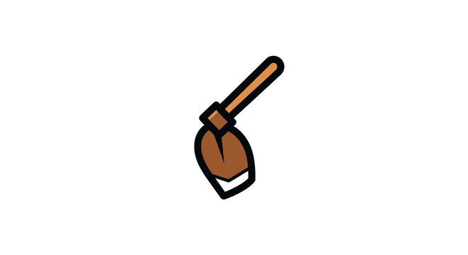 Illustrated depiction of a gardening hoe with a minimalist design on a white backdrop