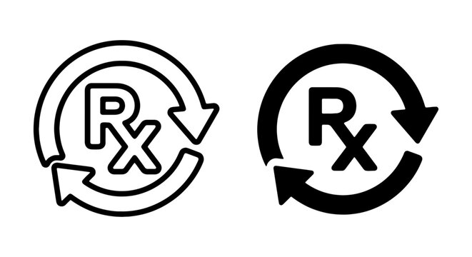 RX Symbol Recycling Arrows Vector Icons, Medical Prescription Cycle, Healthcare Loop, Pharmacy Renewal