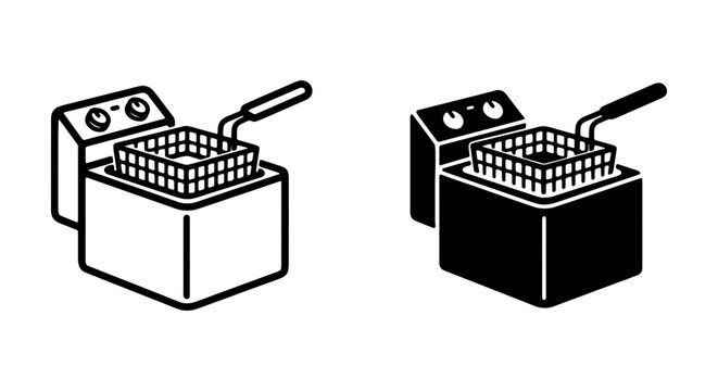 Deep Fryer Icons, Commercial Kitchen Appliance Vector Graphics, Restaurant Equipment Line Art