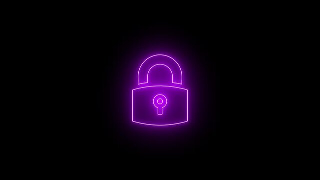 glowing neon padlock icon animation cyber security data protection secure access authentication privacy encryption digital safety technology concept on black background