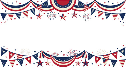 Obraz premium Patriotic bunting and star shaped fireworks vector illustration with a white background celebrating american independence day flag