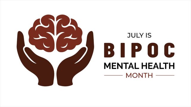 BIPOC mental wellness motion graphic encouraging inclusion and emotional wellbeing. Mental health awareness animation featuring supportive hands and brain illustration.