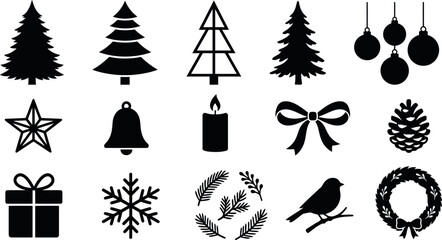 Fototapeta premium Christmas Icons Black Silhouettes