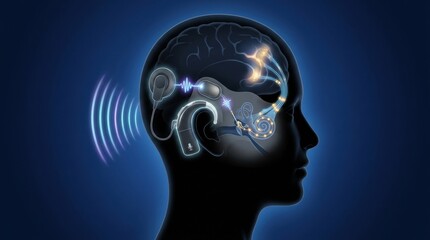 Obraz premium Cochlear implant technology enhances hearing by stimulating the auditory nerve in the brain