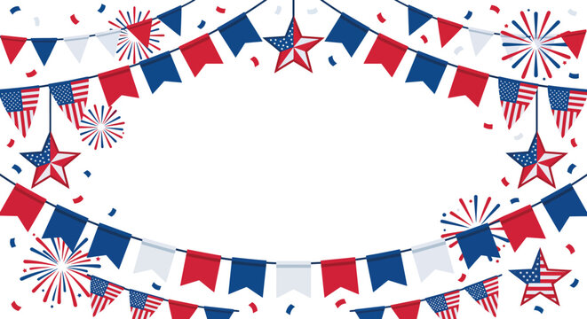 Patriotic bunting and star shaped ornaments a vector illustration with a white background for holiday designs american