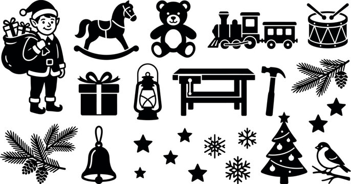 Christmas holiday icons set with gifts and decorations vector