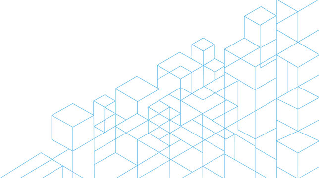 Abstract blue isometric geometric cube line art vector background pattern for technology blockchain business graphic design template