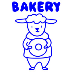 Bakery illustration with cute sheep holding delicious sweet donut treat © Irina 