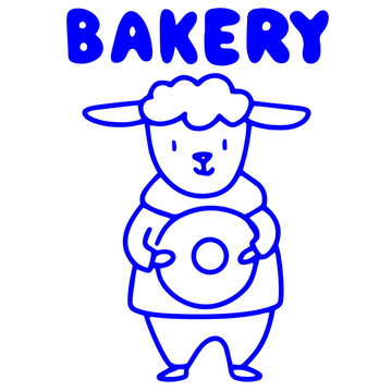 Bakery illustration with cute sheep holding delicious sweet donut treat