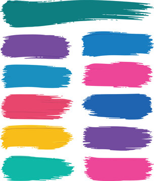 Colorful brush stroke swatches, vibrant paint strokes, colorful textures, vector graphics