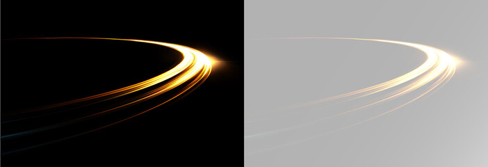 Abstract golden light streak showing smooth curved trajectory PNG © theladydarina