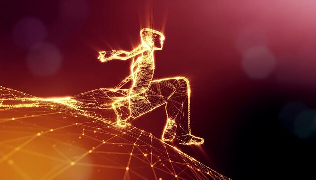 Digital Human Running on Glowing Network.