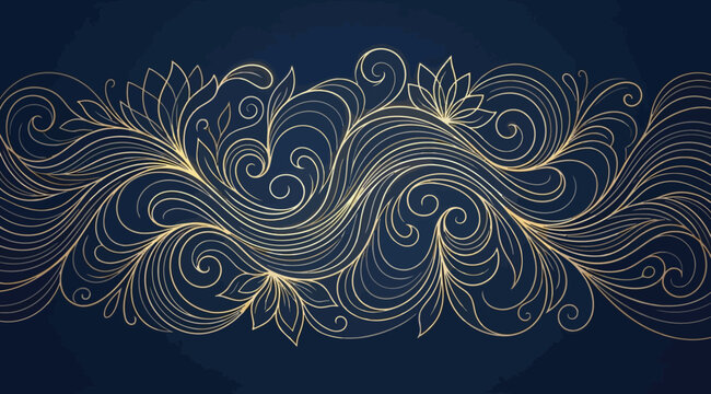 Elegant gold floral swirl pattern on dark blue background