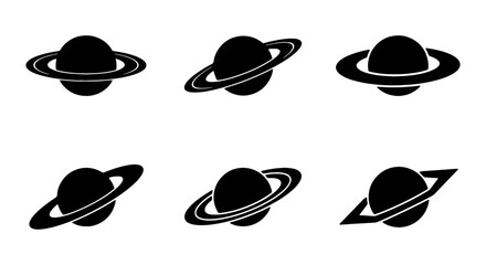 Saturn Planet Icons, Cosmic Space Orbits, Celestial Body Graphics, Astronomy Vector Set © MARIYA
