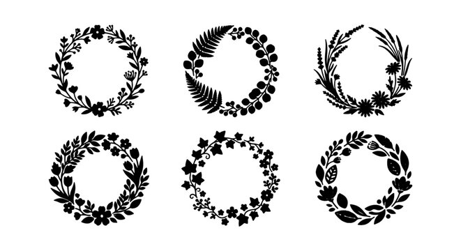 Floral Wreaths Vector Set, Botanical Circles, Decorative Frames, Elegant Flourishes