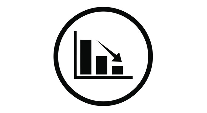 Decreasing bar graph icon with downward trend black silhouette on white background