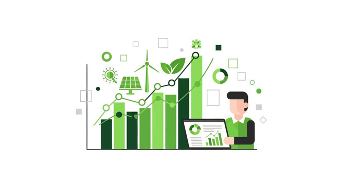 Green Energy Investment Growth Chart with Businessman Analyzing Data
