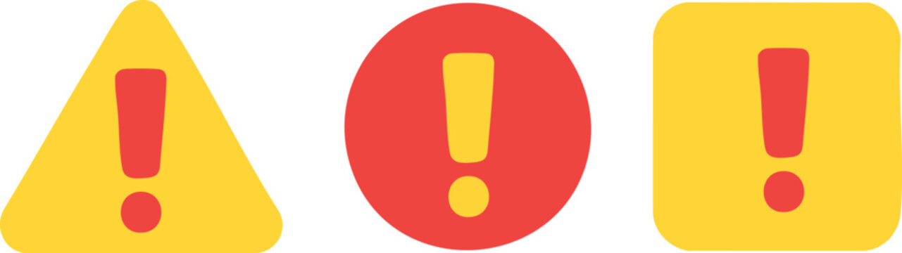 Exclamation mark warning icon set, alert caution error attention symbol vector illustration
