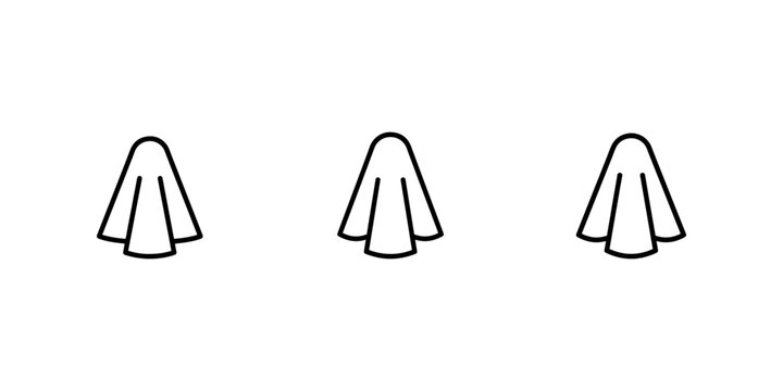 Collection of three ghost icons featuring simple spectral silhouettes with hanging fabric edges for spooky halloween graphic design projects on white base.