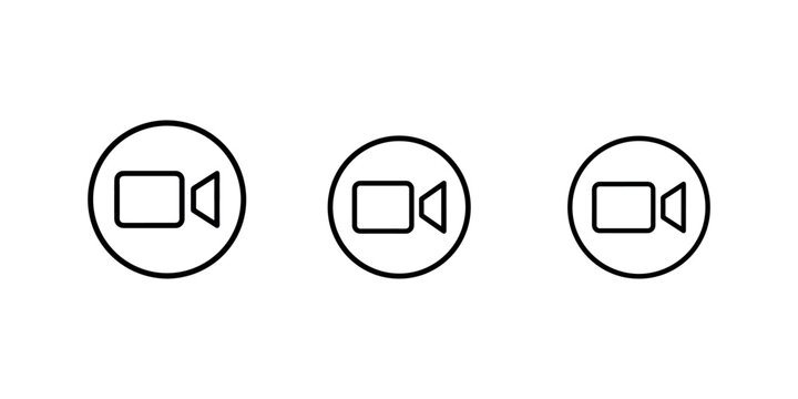 Video camera icon set featuring circular button designs for multimedia applications digital communication tools and cinema recording symbols for web use.