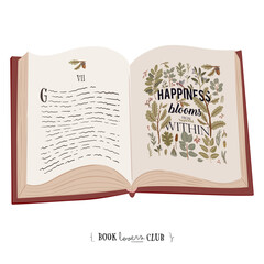 Fototapeta premium Open Book Illustration With Floral Quote And Botanical Elements