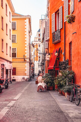 Obraz premium small typical street in Bologna, Italy, tilt-shift effect