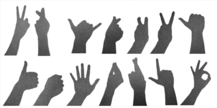 Various hand shadows forming universal symbols and nonverbal communication