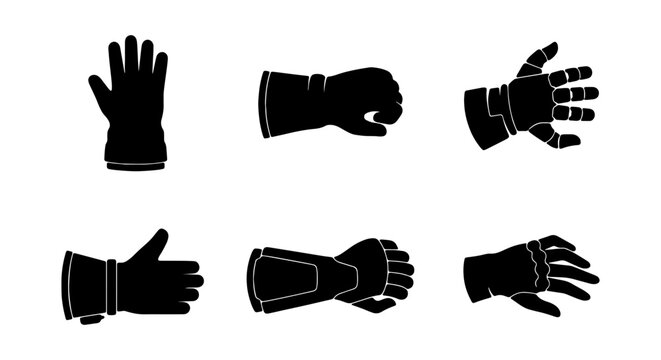 Protective Gloves Collection, Safety Handwear Icons, Industrial Work Gear, Black Silhouette Set