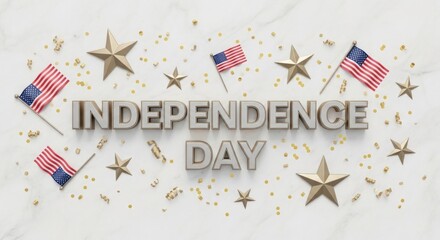 Obraz premium Happy us independence day celebration with american flags and gold decorations