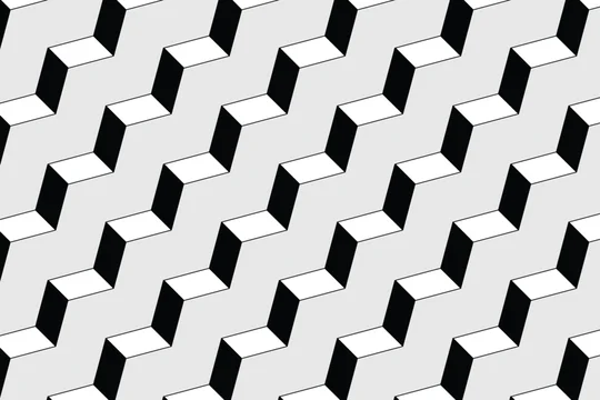 Isometric zigzag pattern with 3D geometric steps, monochrome architectural background vector, black and white optical illusion texture