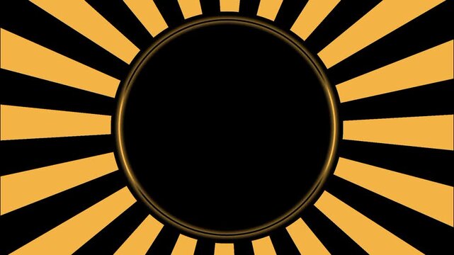 gold sunburst rays background loop rotating.   
radial rays animation with circle frame.  
vintage sunbeams black gold motion background.  