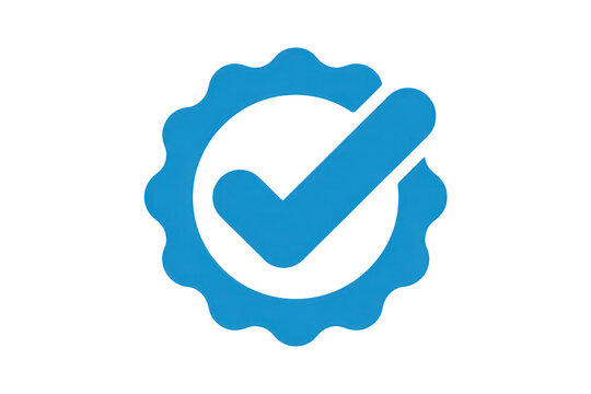 A simple blue circular badge with a scalloped edge and a white checkmark symbol, isolated on a black background, for user interface use