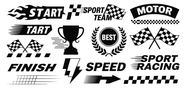 Racing stripe motorsport graphics with angled checkered patterns finish line details dynamic racing lines and automotive tuning decals vector design
