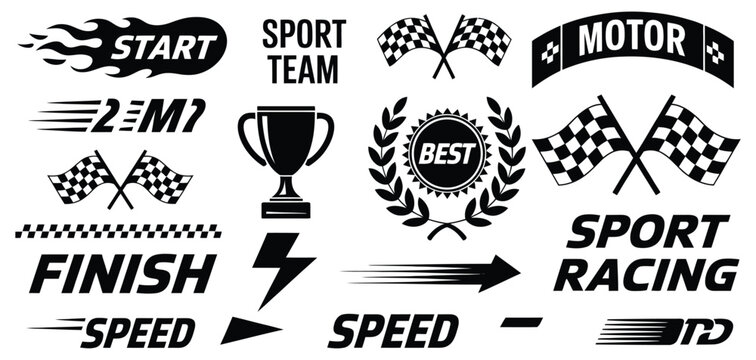 Racing stripe motorsport decals with angled checkered patterns finish line elements dynamic tuning stickers and automotive graphics vector design