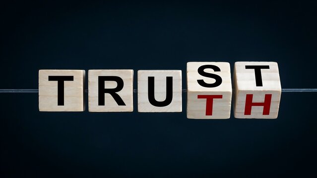 Truth concept, wooden blocks, word on cubes, honesty, statement