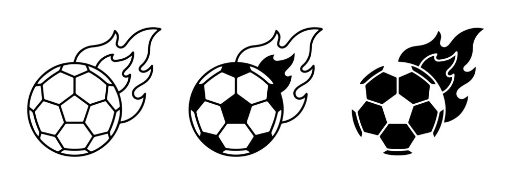 Fiery Soccer Balls, Dynamic Sports Icons, Action Football Graphics, Set of 3