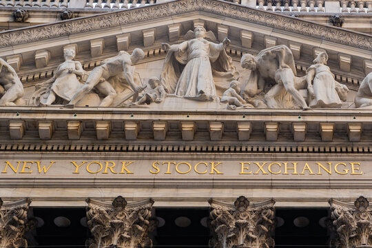 New York, NY, US-April 13, 2026: The entrance to the New York Stock Exchange building on Wall Street in the global financial capital.