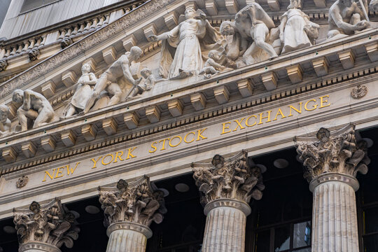 New York, NY, US-April 13, 2026: The entrance to the New York Stock Exchange building on Wall Street in the global financial capital.