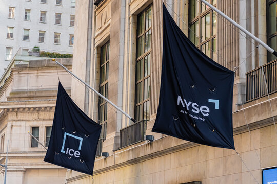 New York, NY, US-April 13, 2026: The entrance to the New York Stock Exchange building on Wall Street in the global financial capital.