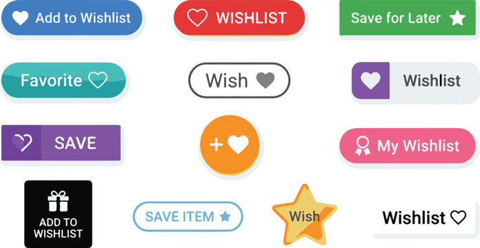 Wishlist and favorite save for later product ecommerce user shopping heart icons set
