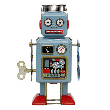 レトロで可愛いブリキのロボット玩具 背景透過素材 / Vintage tin toy robot isolated