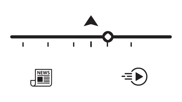 Minimal timeline slider interface with navigation pointer, news icon and play button on dark background