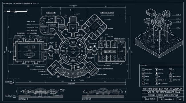 Technical blueprint of neptune deepsea marine complex level 01
