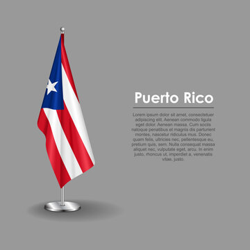 Puerto Rican national flag on a metallic vertical stand. Vector illustration.