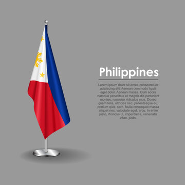 Philippines national flag on a metallic vertical stand. Vector illustration.