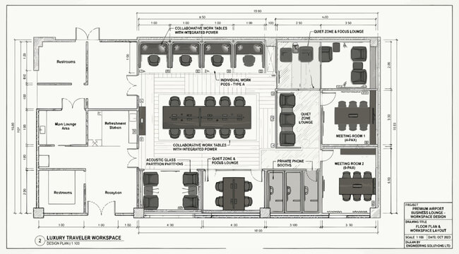 Architectural floor plan of a luxury workspace office interior
