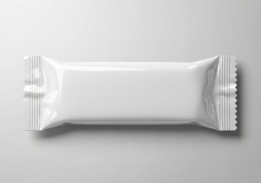 White plastic food wrapper for snack bar isolated on a gray background